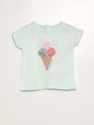 T-shirt met ijsjesprint + applicatie in reliëf van crepon