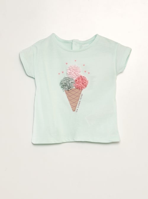 T-shirt met ijsjesprint + applicatie in reliëf van crepon - Kiabi