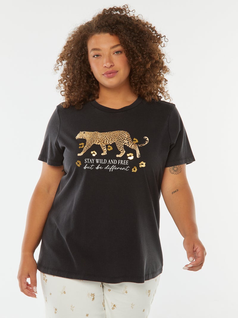 T-shirt met jaguarprint en korte mouw Zwart - Kiabi
