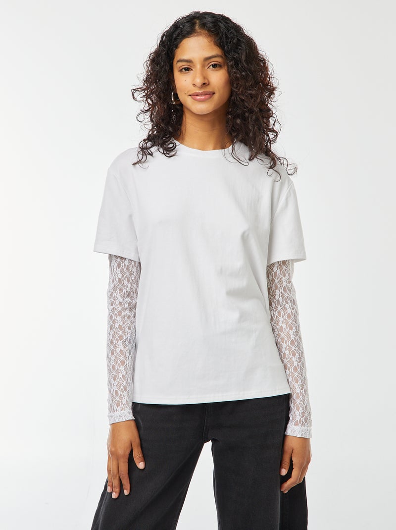 T-shirt met kant - 2-in-1 wit - Kiabi