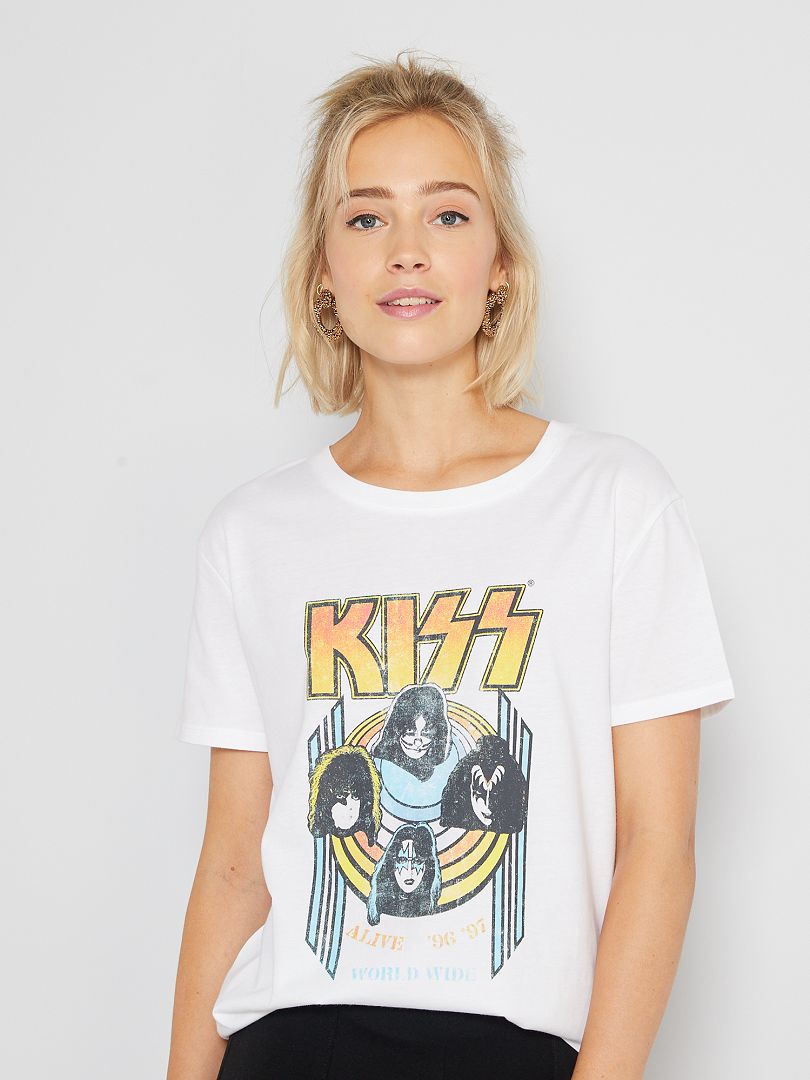 Vol Gewaad blaas gat T-shirt met 'Kiss'-print - - wit - Kiabi - 10.00€