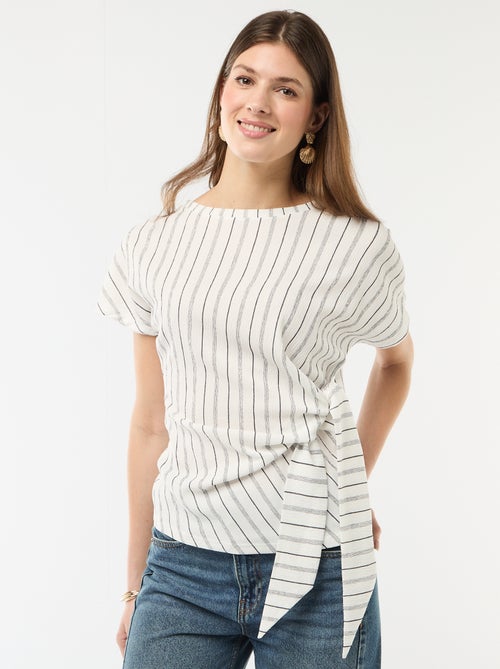 T-shirt met korte gedrapeerde mouwen en strik van crêpe tricot - Kiabi