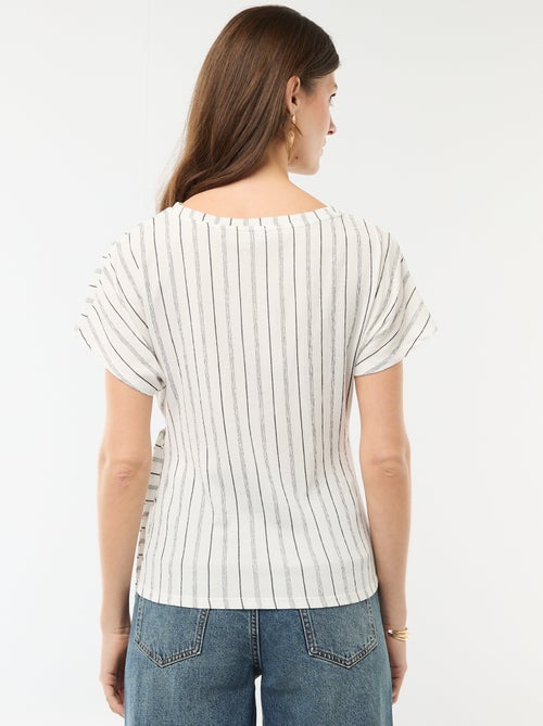T-shirt met korte gedrapeerde mouwen en strik van crêpe tricot - Kiabi