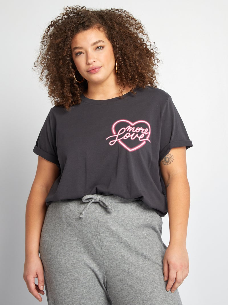 T-shirt met korte mouw - Valentijnsdag ZWART - Kiabi