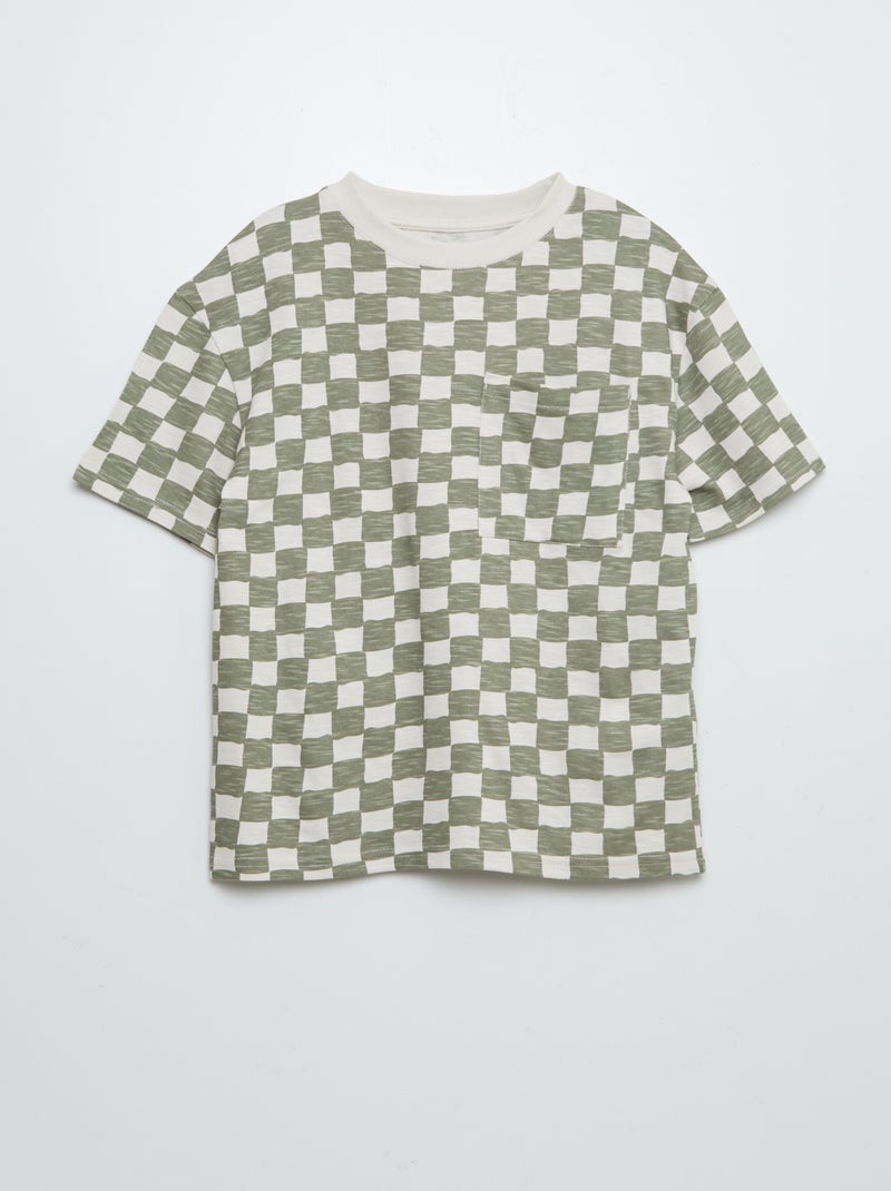 T-shirt met korte mouw, borstzakje en prints KAKI - Kiabi