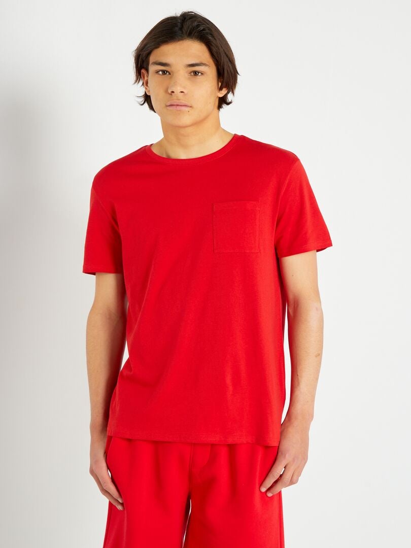 T-shirt met korte mouw en borstzakje rood - Kiabi