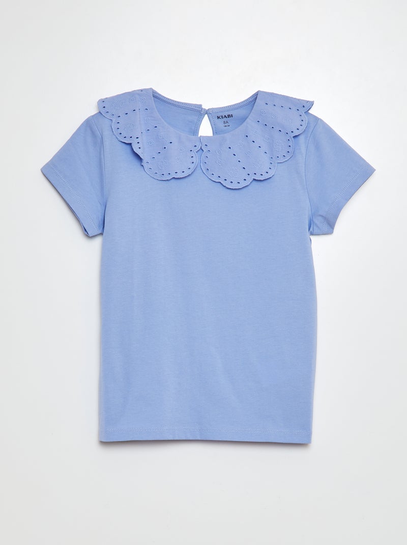 T-shirt met korte mouw en broderie anglaise BLAUW - Kiabi