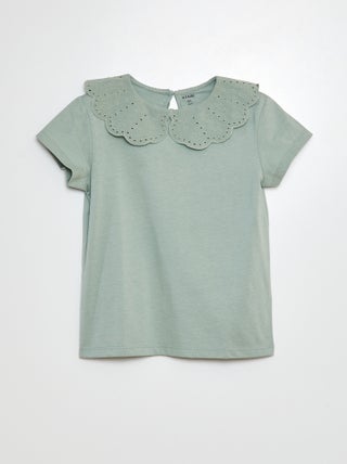 T-shirt met korte mouw en broderie anglaise