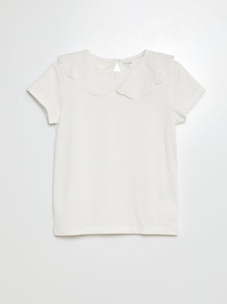 T-shirt met korte mouw en broderie anglaise