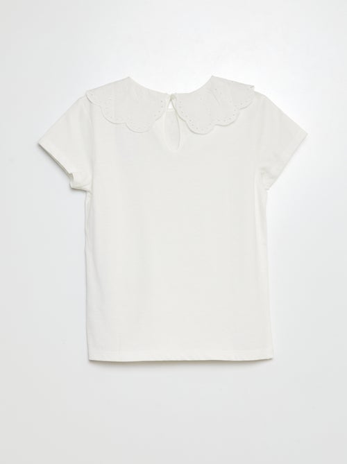 T-shirt met korte mouw en broderie anglaise - Kiabi