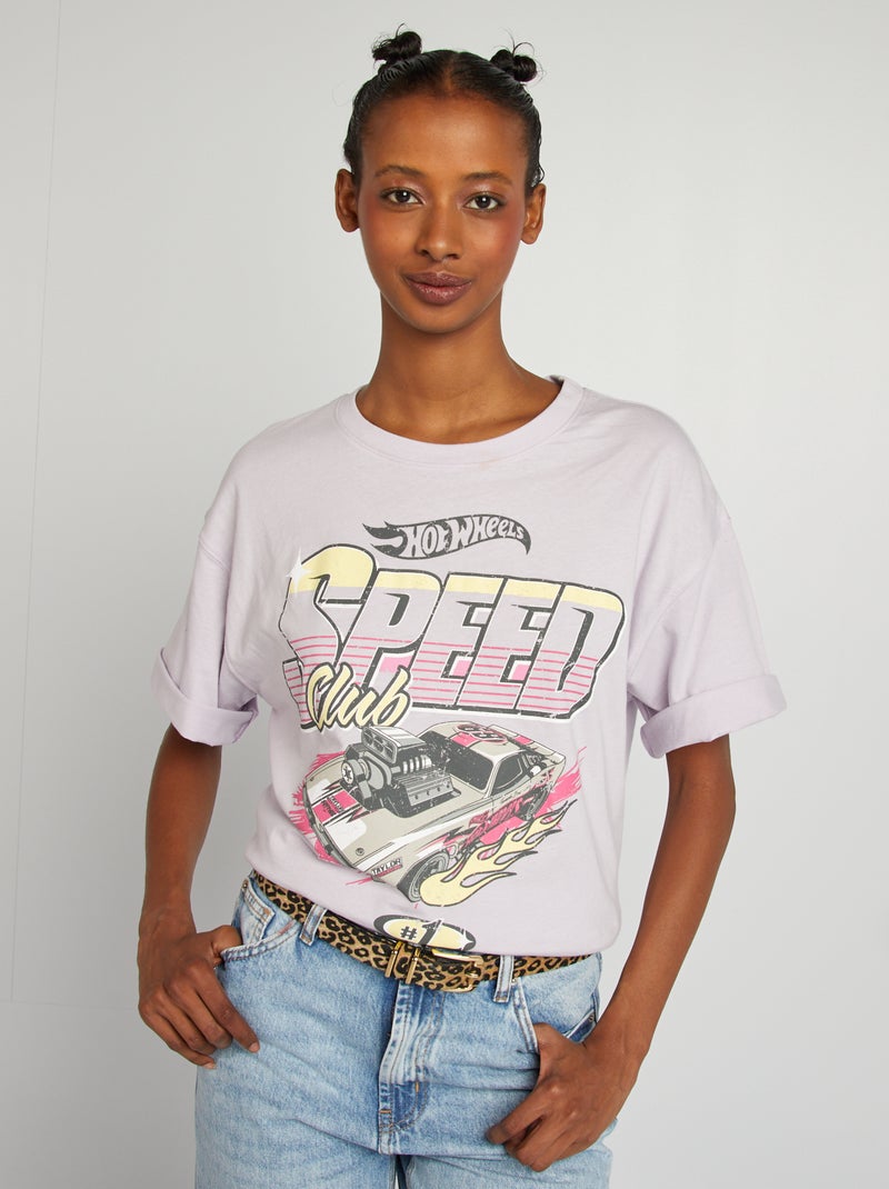 T-shirt met korte mouw en 'Hot Wheels'-print PAARS - Kiabi