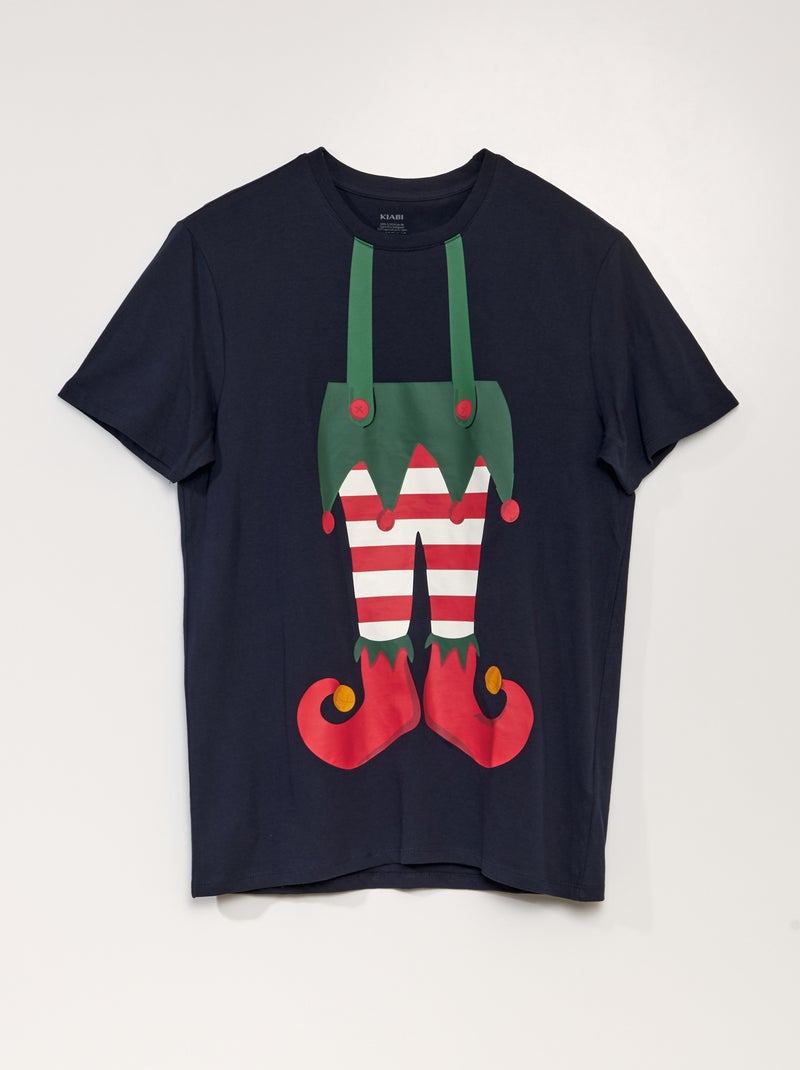T-shirt met korte mouw en kerstprint BLAUW - Kiabi