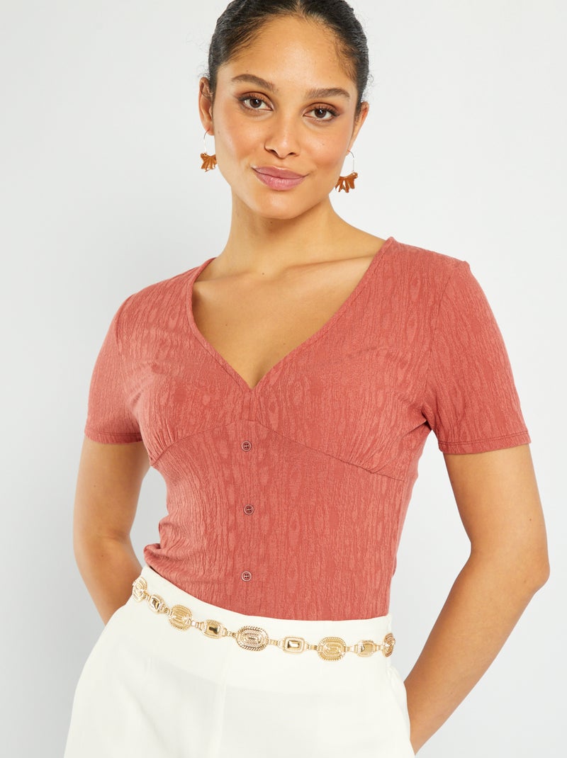 T-shirt met korte mouw en knoopjes ROOD - Kiabi