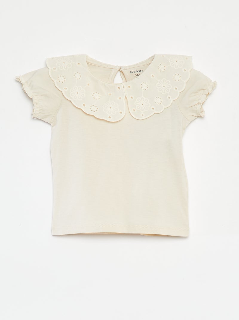 T-shirt met korte mouw en kraagje WIT - Kiabi