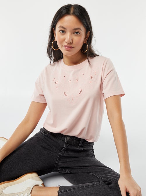 T-shirt met korte mouw en leuk borduursel - Kiabi