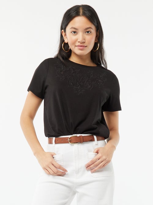 T-shirt met korte mouw en leuk borduursel - Kiabi