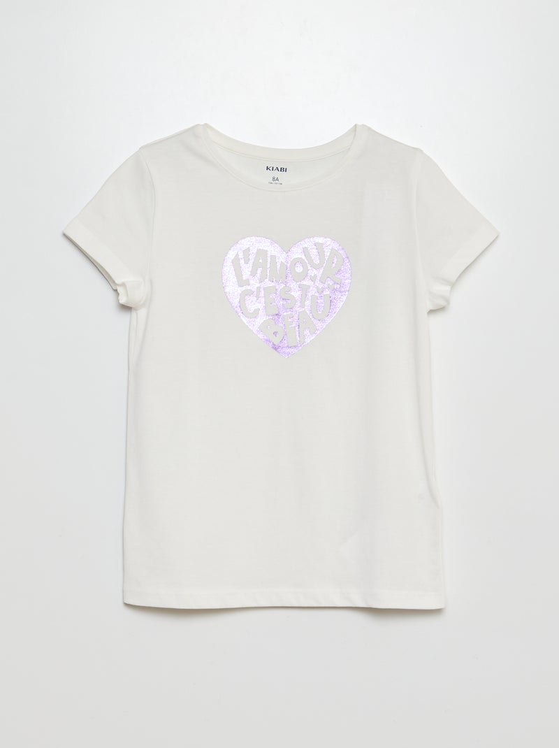T-shirt met korte mouw en leuk detail WIT - Kiabi