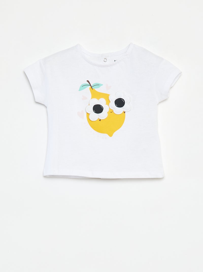 T-shirt met korte mouw en leuk detail WIT - Kiabi