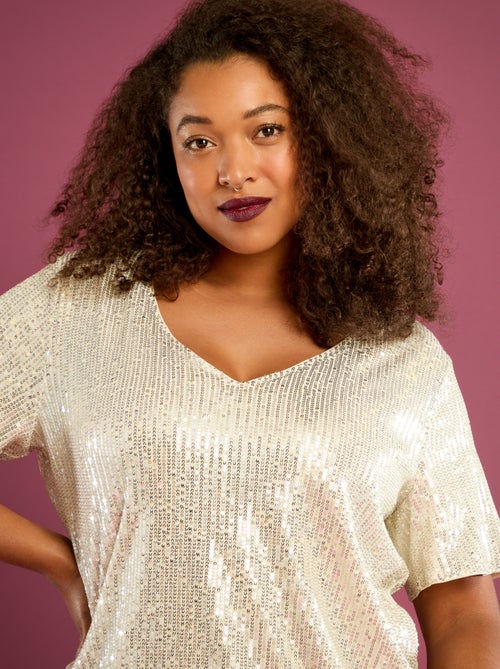 T-shirt met korte mouw en lovertjes - Kiabi