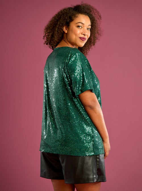 T-shirt met korte mouw en lovertjes - Kiabi