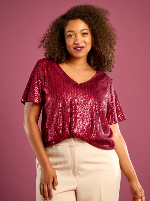 T-shirt met korte mouw en lovertjes - Kiabi