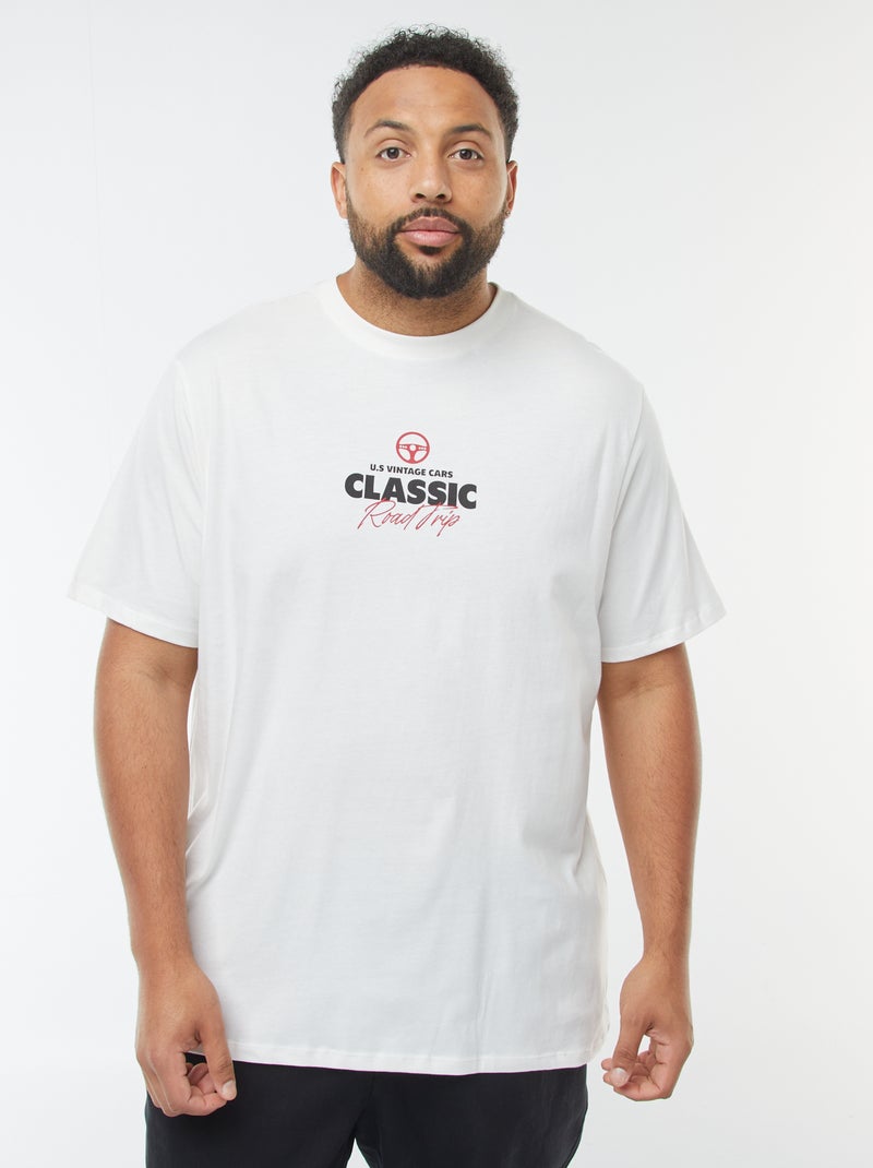 T-shirt met korte mouw en motiefje Wit - Kiabi