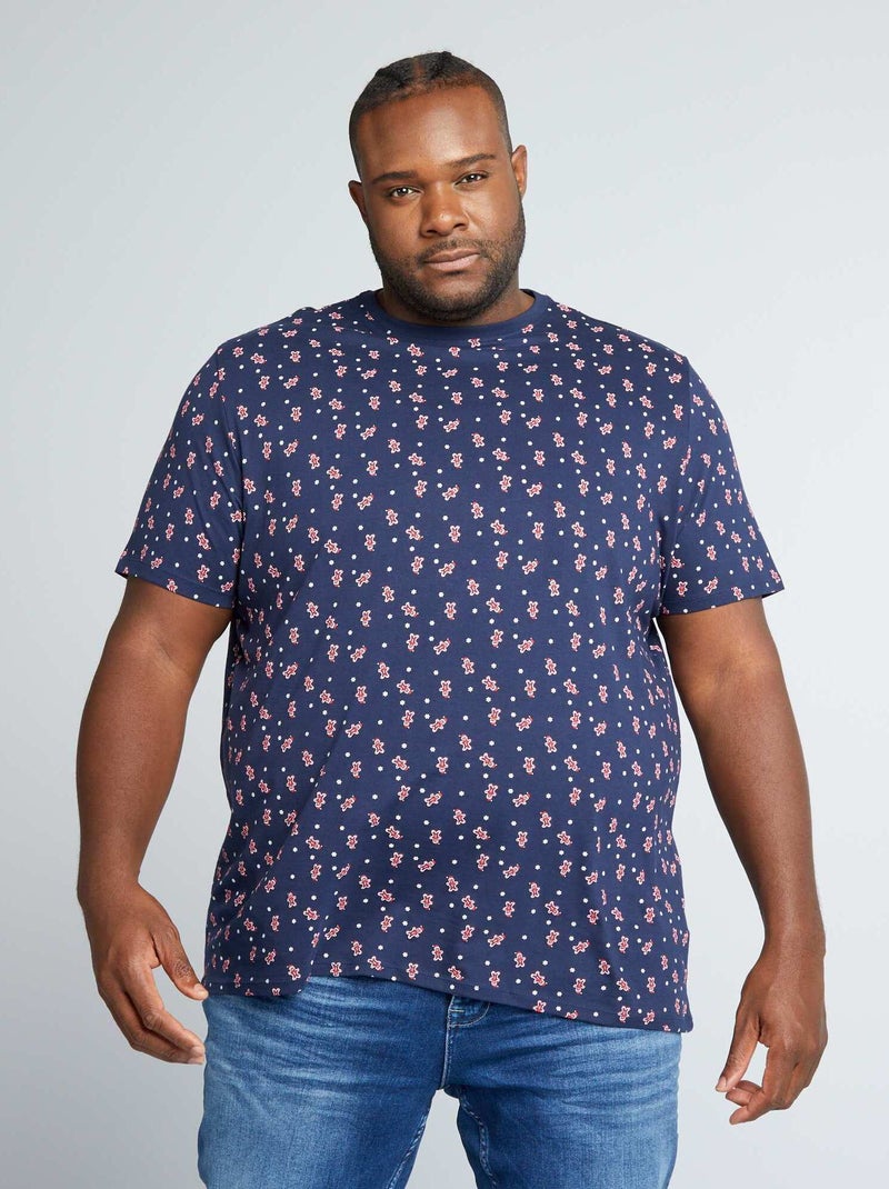 T-shirt met korte mouw en print BLAUW - Kiabi