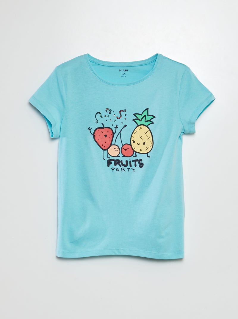 T-shirt met korte mouw en print BLAUW - Kiabi