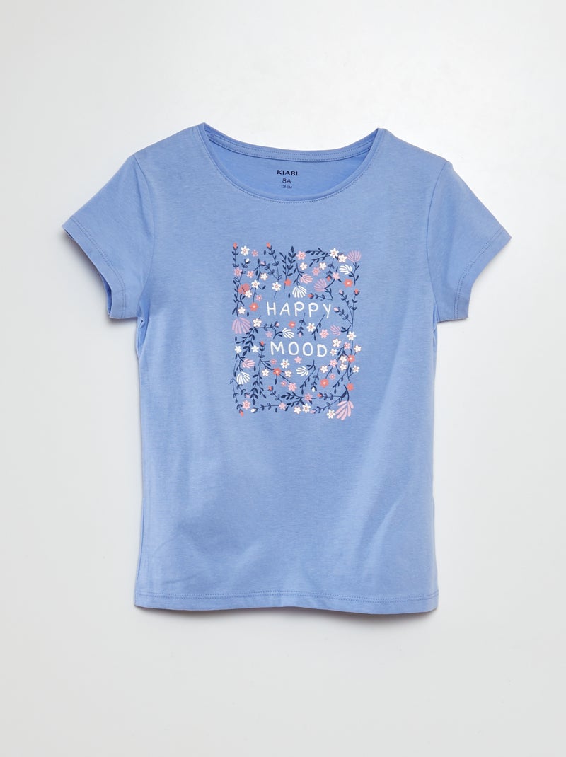 T-shirt met korte mouw en print BLAUW - Kiabi