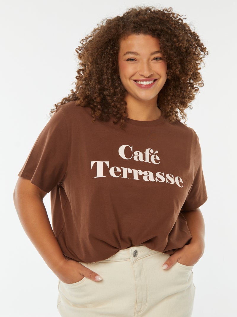 T-shirt met korte mouw en print Bruin - Kiabi