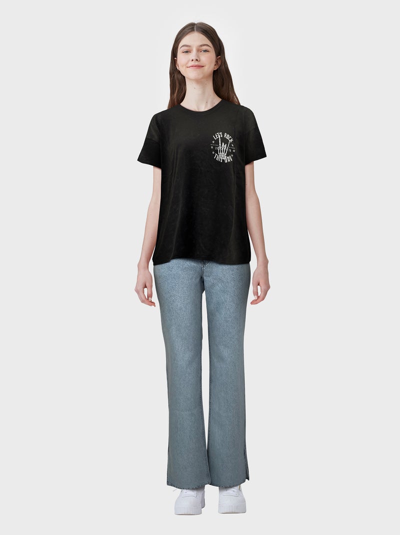 T-shirt met korte mouw en print GRIJS - Kiabi