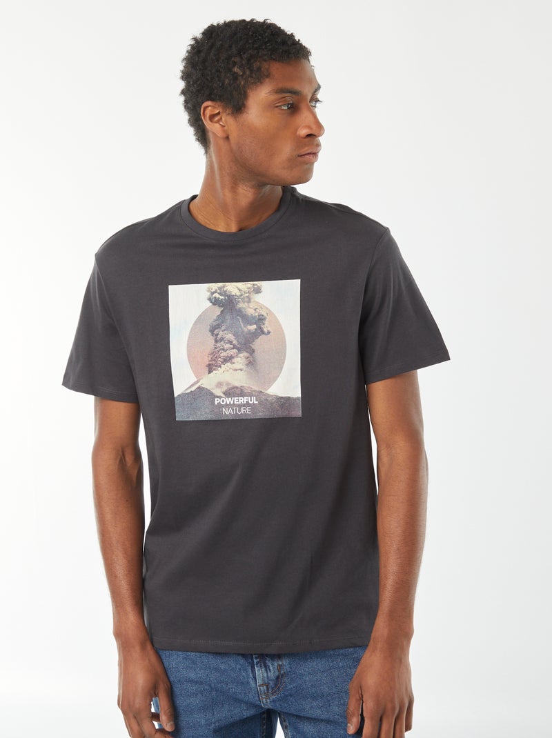 T-shirt met korte mouw en print GRIJS - Kiabi