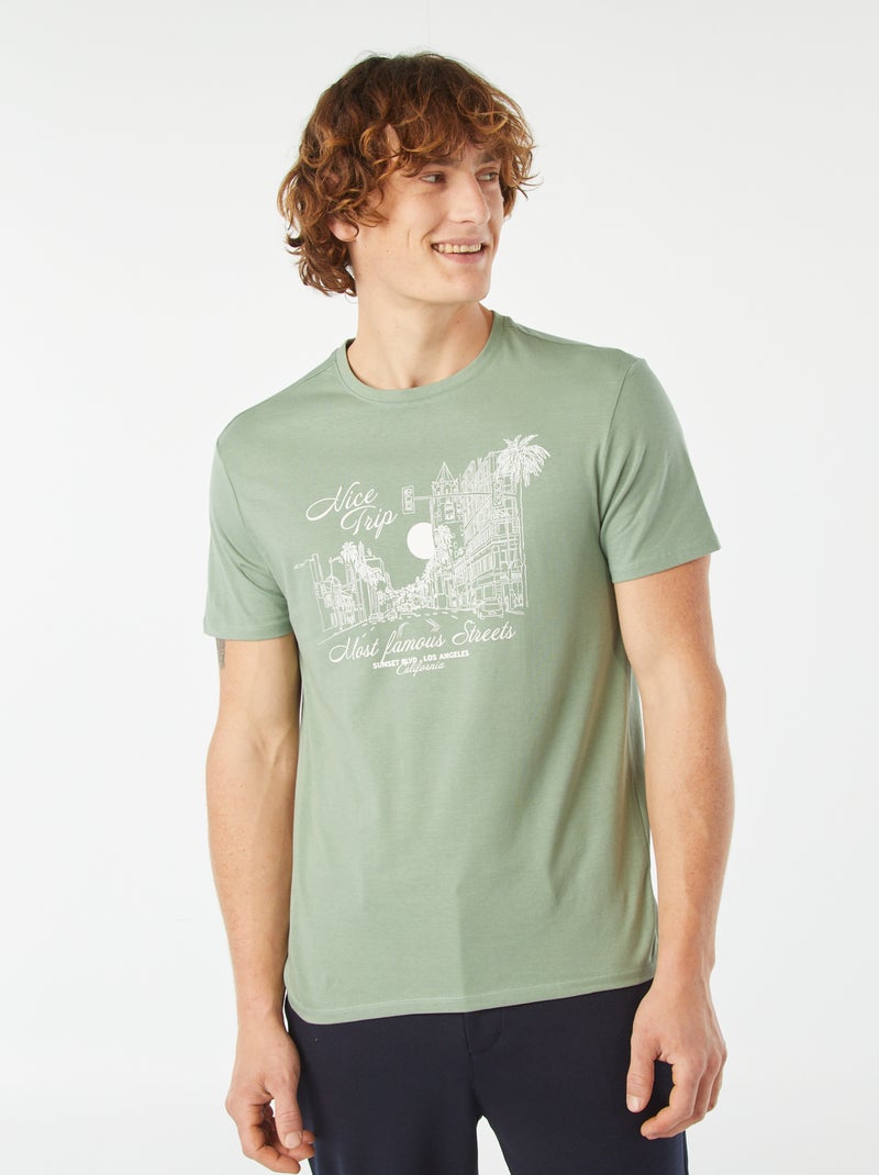 T-shirt met korte mouw en print GROEN - Kiabi