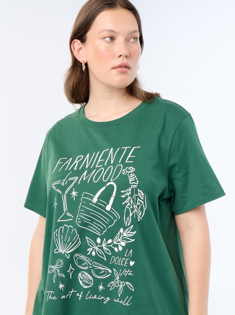 T-shirt met korte mouw en print Groen - Kiabi