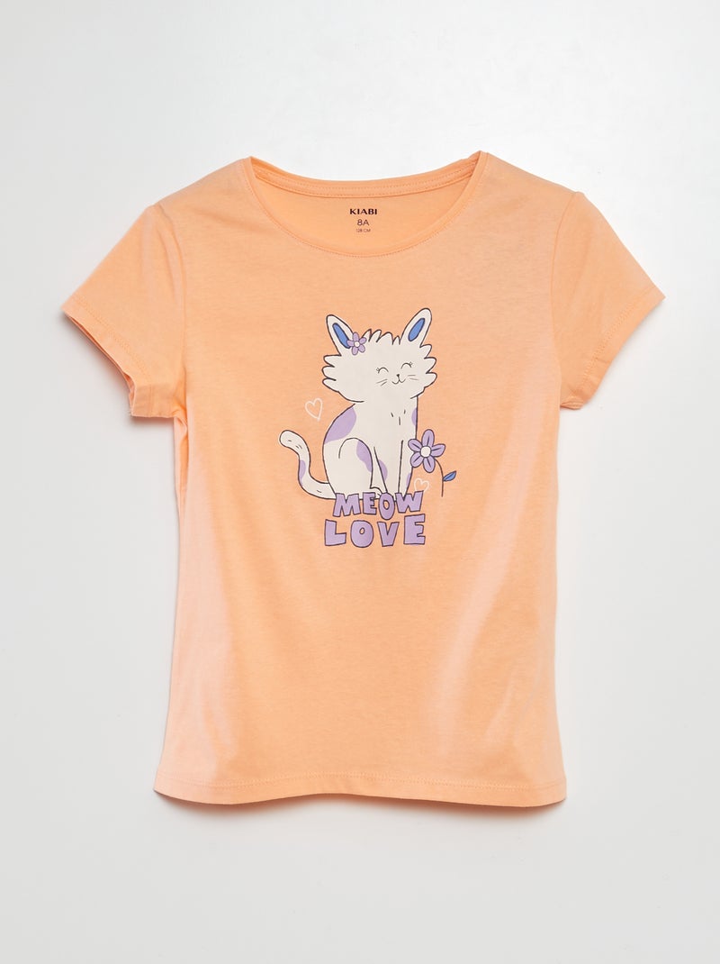 T-shirt met korte mouw en print ORANJE - Kiabi