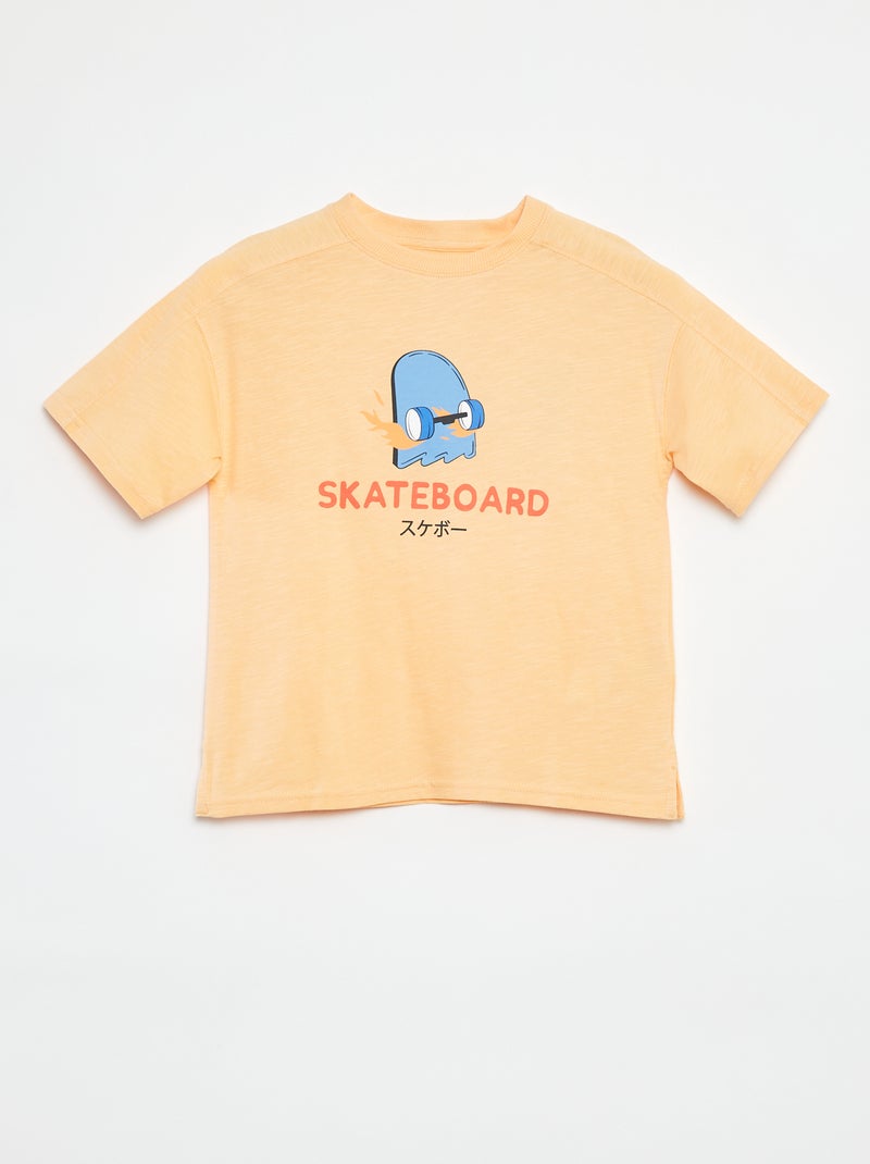 T-shirt met korte mouw en print ORANJE - Kiabi