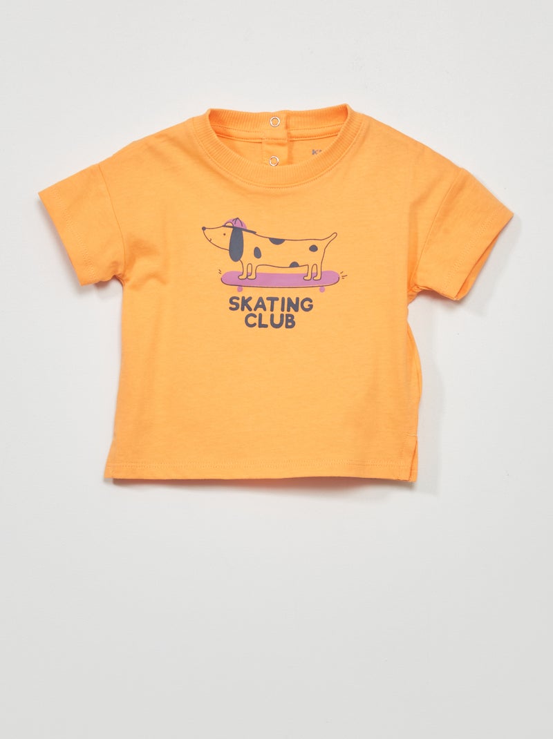 T-shirt met korte mouw en print ORANJE - Kiabi