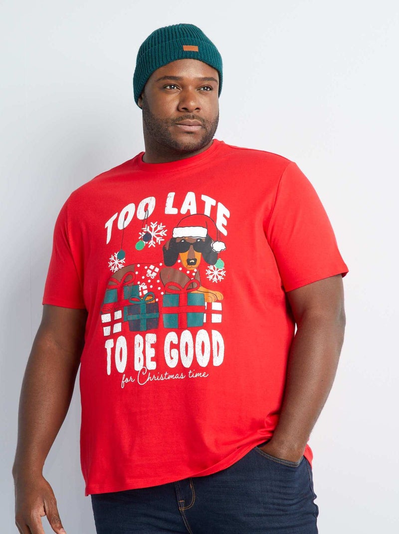 T-shirt met korte mouw en print ROOD - Kiabi