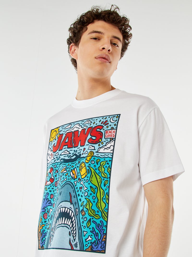 T-shirt met korte mouw en print uit de film 'Jaws' WIT - Kiabi