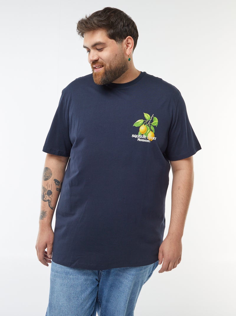 T-shirt met korte mouw en print voor en achter BLAUW - Kiabi