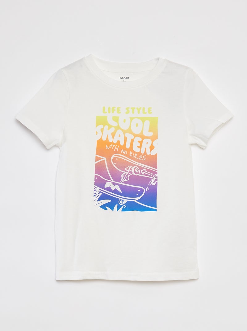 T-shirt met korte mouw en print WIT - Kiabi