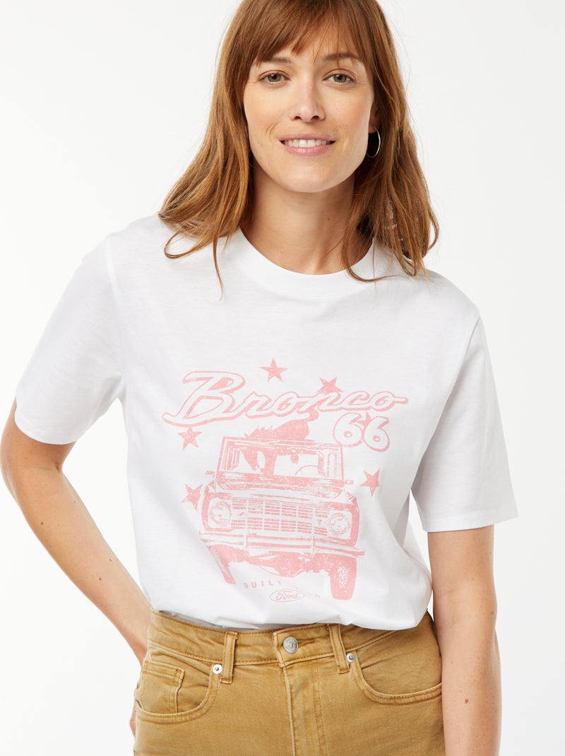 T-shirt met korte mouw en ronde hals 'Ford' wit - Kiabi