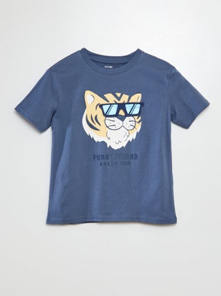 T-shirt met korte mouw en ronde hals met print in reliëf