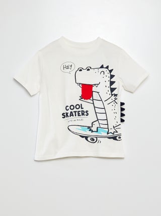 T-shirt met korte mouw en ronde hals met print in reliëf