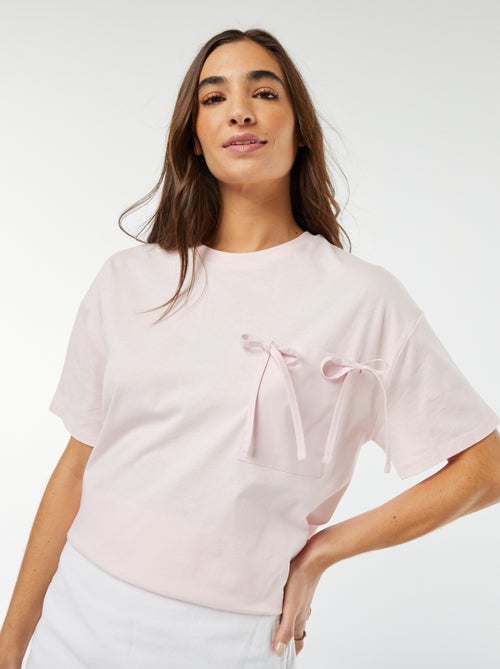 T-shirt met korte mouw en sierstrikjes - Kiabi