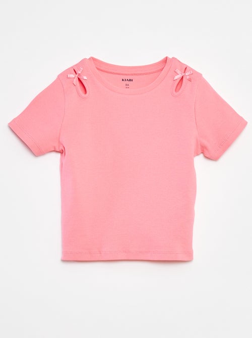 T-shirt met korte mouw en sierstrikjes - Kiabi
