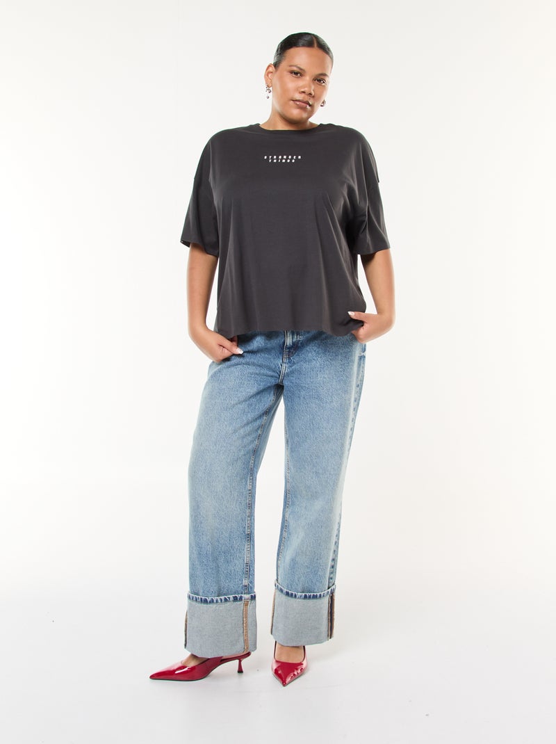 T-shirt met korte mouw en Stranger Things-print voor en achter Zwart - Kiabi