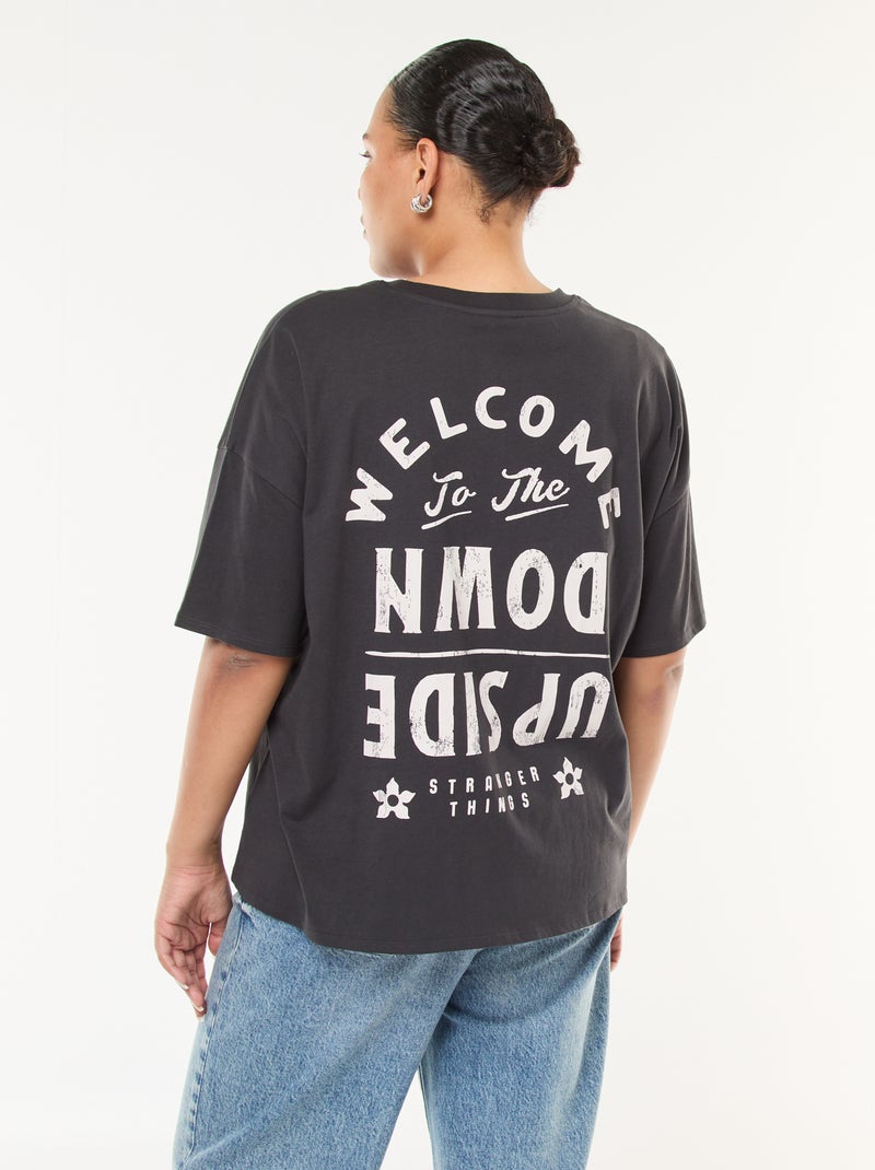 T-shirt met korte mouw en Stranger Things-print voor en achter Zwart - Kiabi