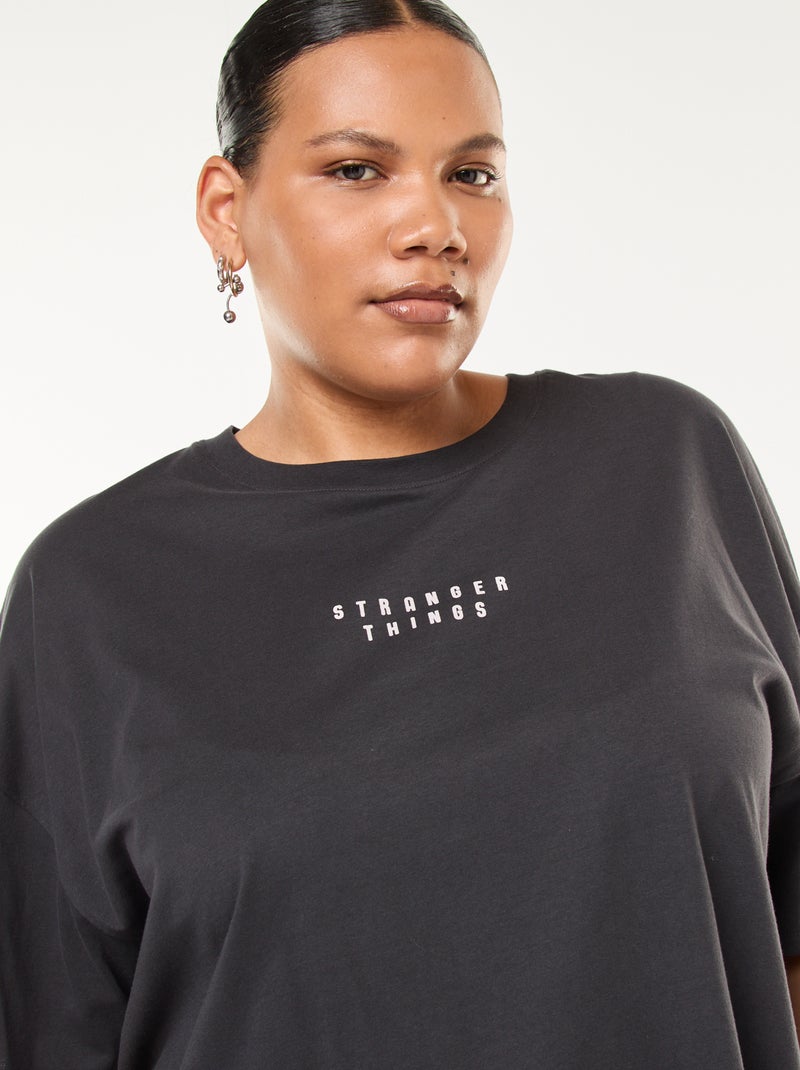 T-shirt met korte mouw en Stranger Things-print voor en achter Zwart - Kiabi