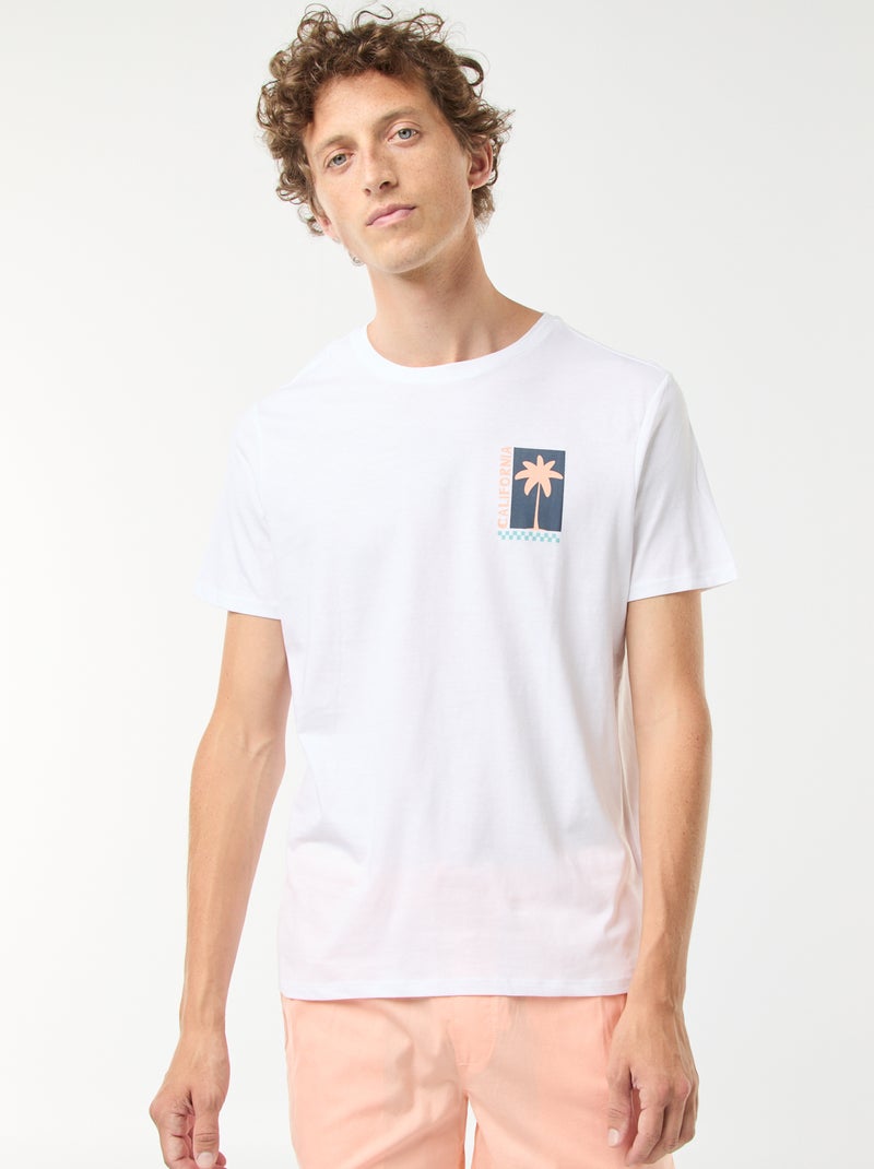 T-shirt met korte mouw en surfprint voor en achter Wit - Kiabi
